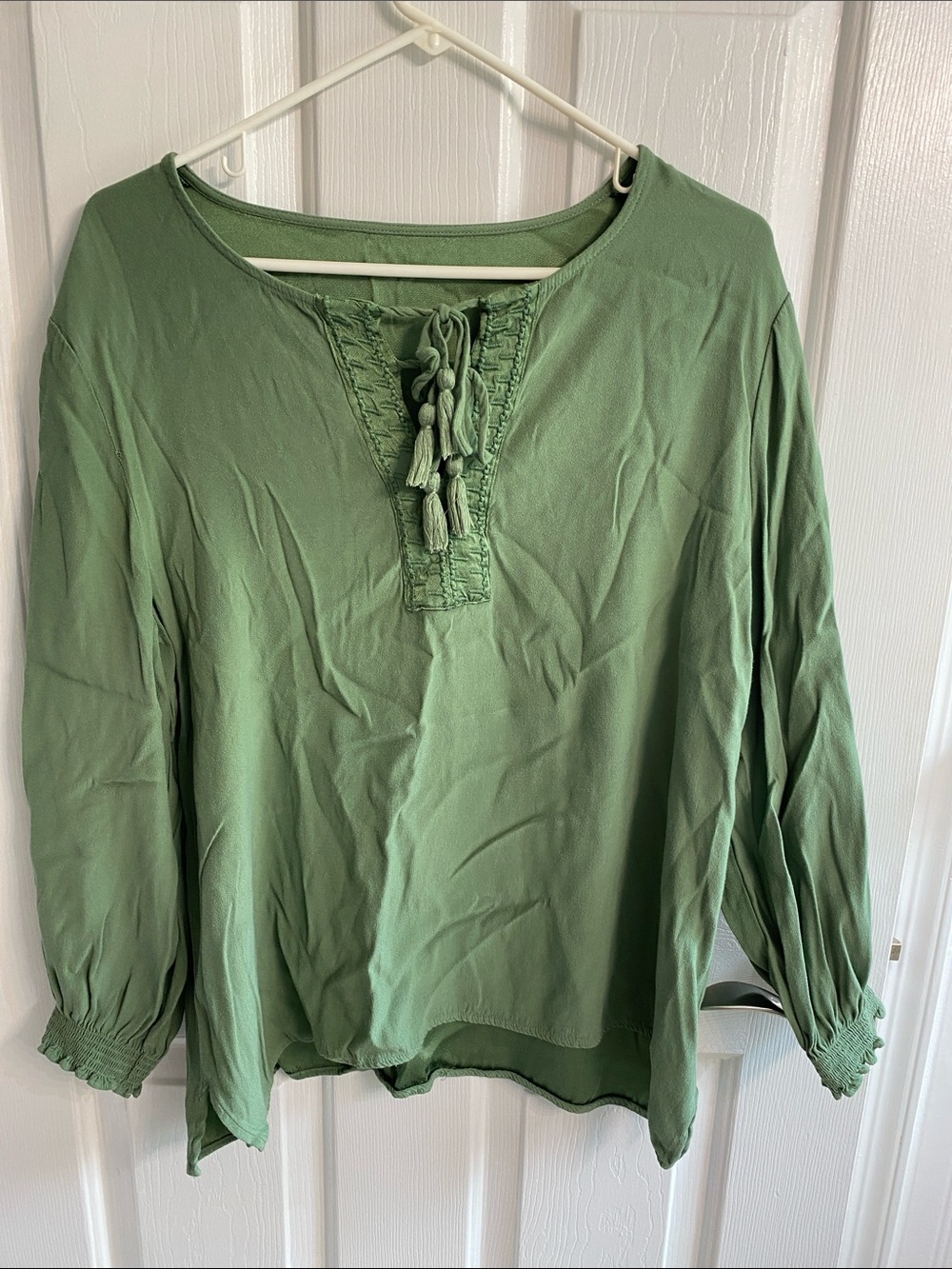Source Unknown Olive Green Tassel Peasant Tunic